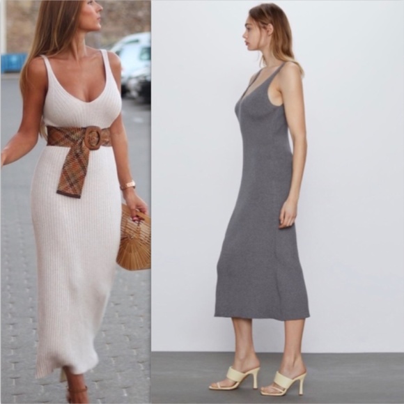 Zara Hot Gray Ribbed Knit Dress NWT - Picture 9 of 16